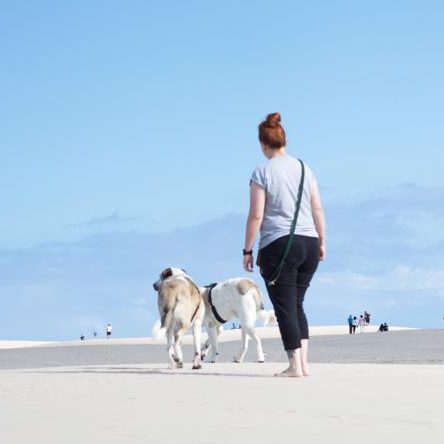 Cindy mit ihren Hunden am Strand